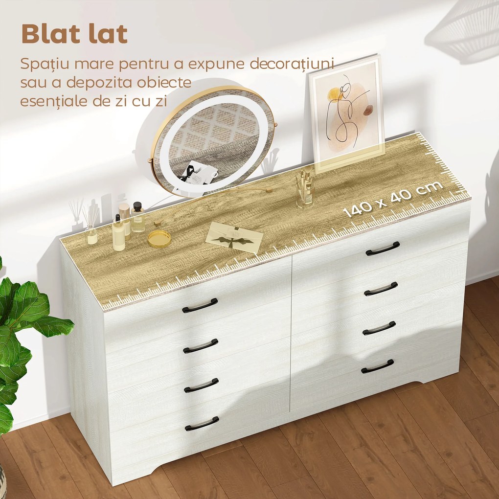 HOMCOM Comodă cu 8 Sertare pentru Dormitor, Modernă, cu Mânere, Spațioasă pentru Sufragerie, Cameră și Hol, 140x40x86 cm, Nuc și Gri Deschis | Aosom Romania