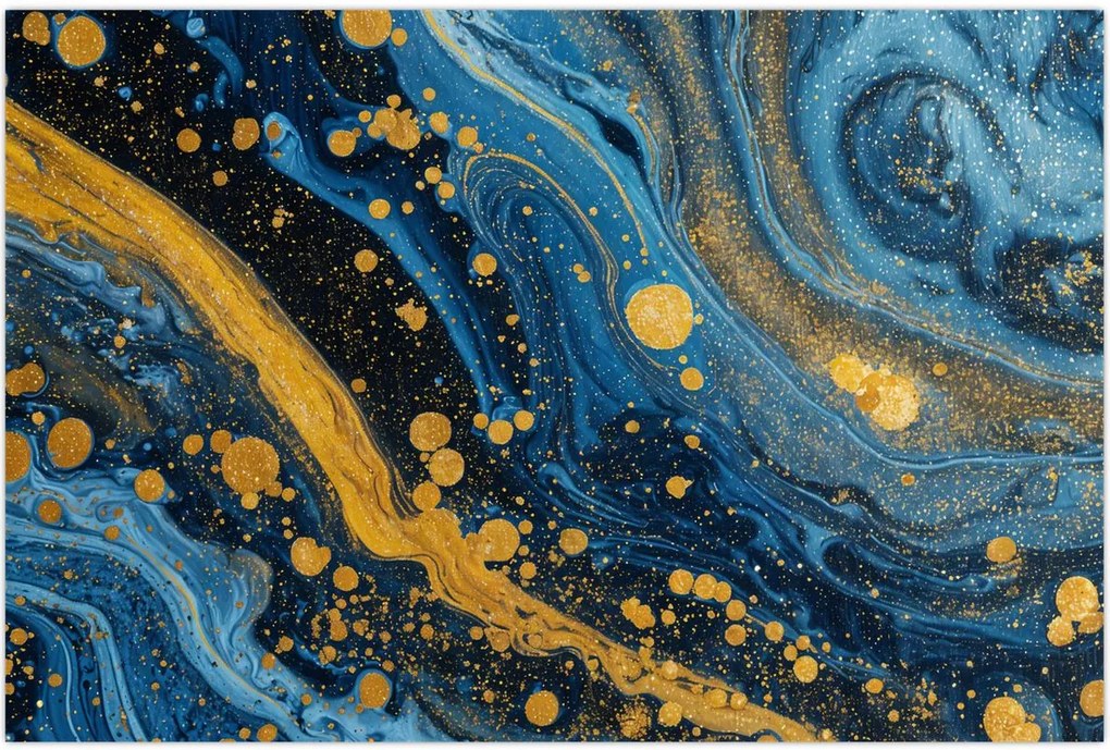 Tablou - Abstracție albastră cu aur (90x60 cm)