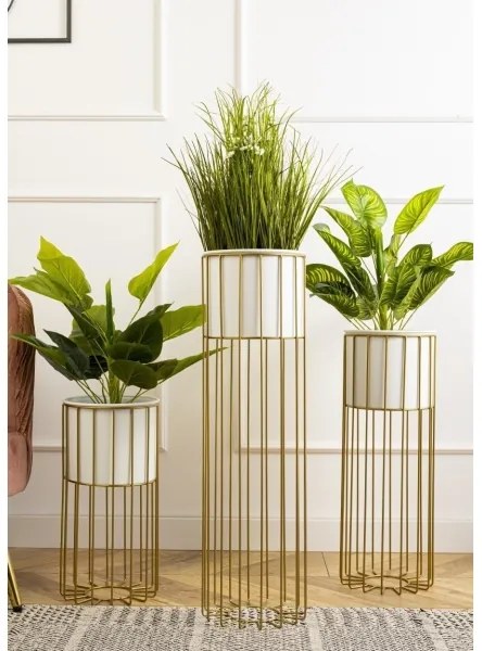 Ghiveci metalic de flori LOFT 70x20 cm auriu/alb