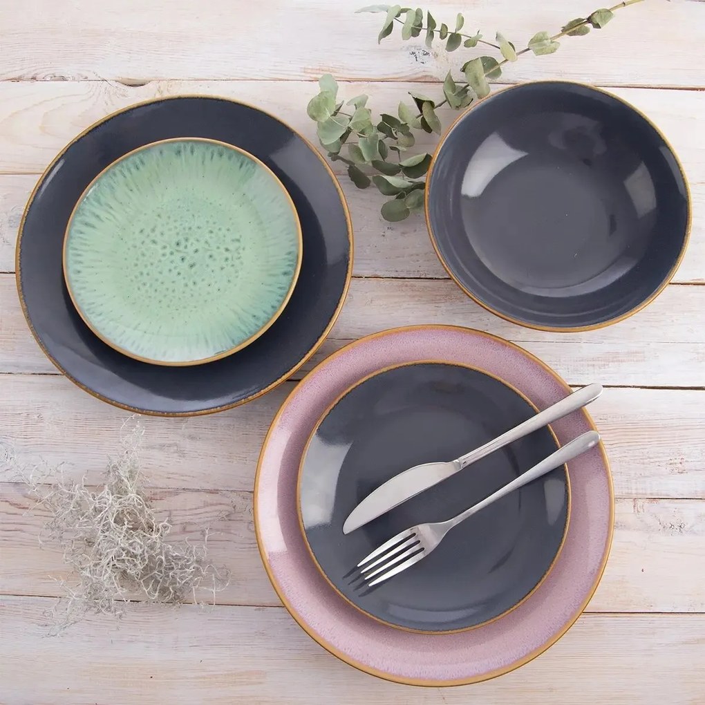 Orion Set de farfurii ceramice adânci Glaze gri 27cm, 6 buc.