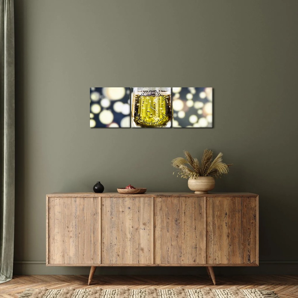 Tablou cu șampanie (cu ceas) (90x30 cm)
