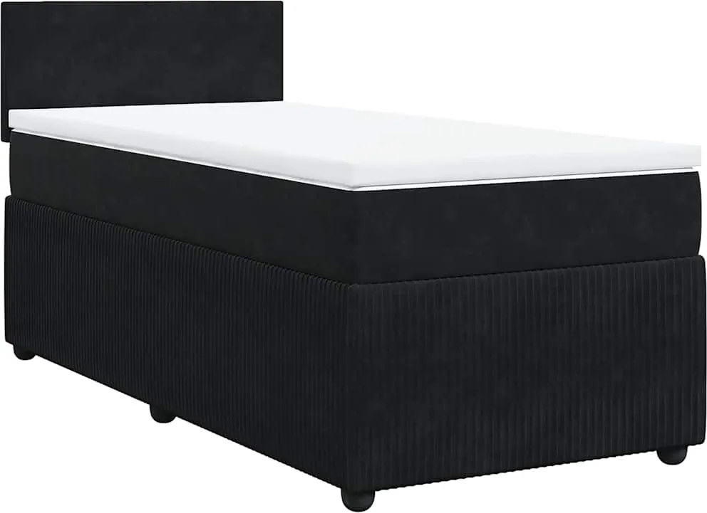 vidaXL Pat box spring cu saltea, negru, 90x190 cm, catifea