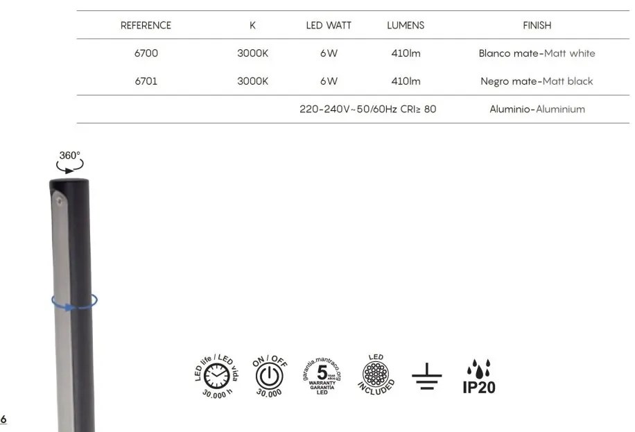 Aplica LED design liniar minimalist TORCH alba