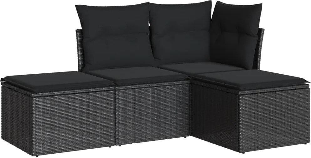 vidaXL Set mobilier de grădină cu perne, 4 piese, negru, poliratan