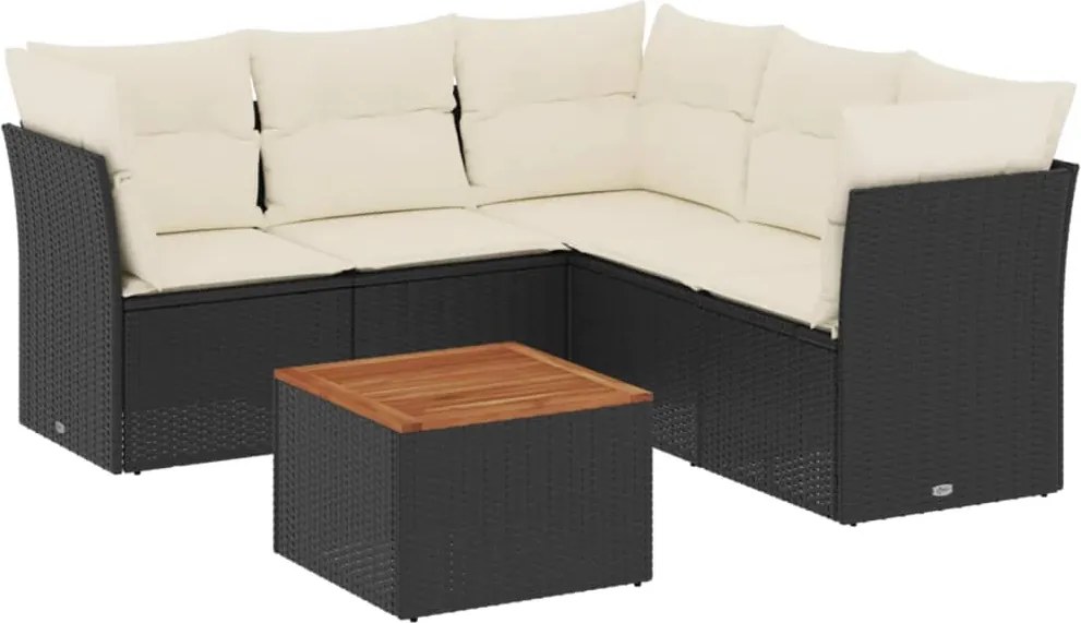 vidaXL Set mobilier de grădină cu perne, 6 piese, negru, poliratan