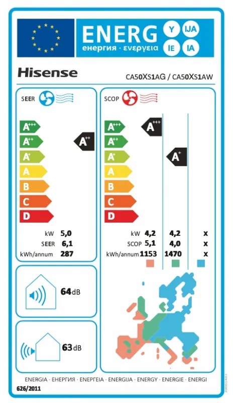 Aparat de aer conditionat inverter Hisense Easy Smart CA50XS1A, 18000 BTU, 35 m², A++, Silentios, FreezeProtect pana la -15°C, Alb