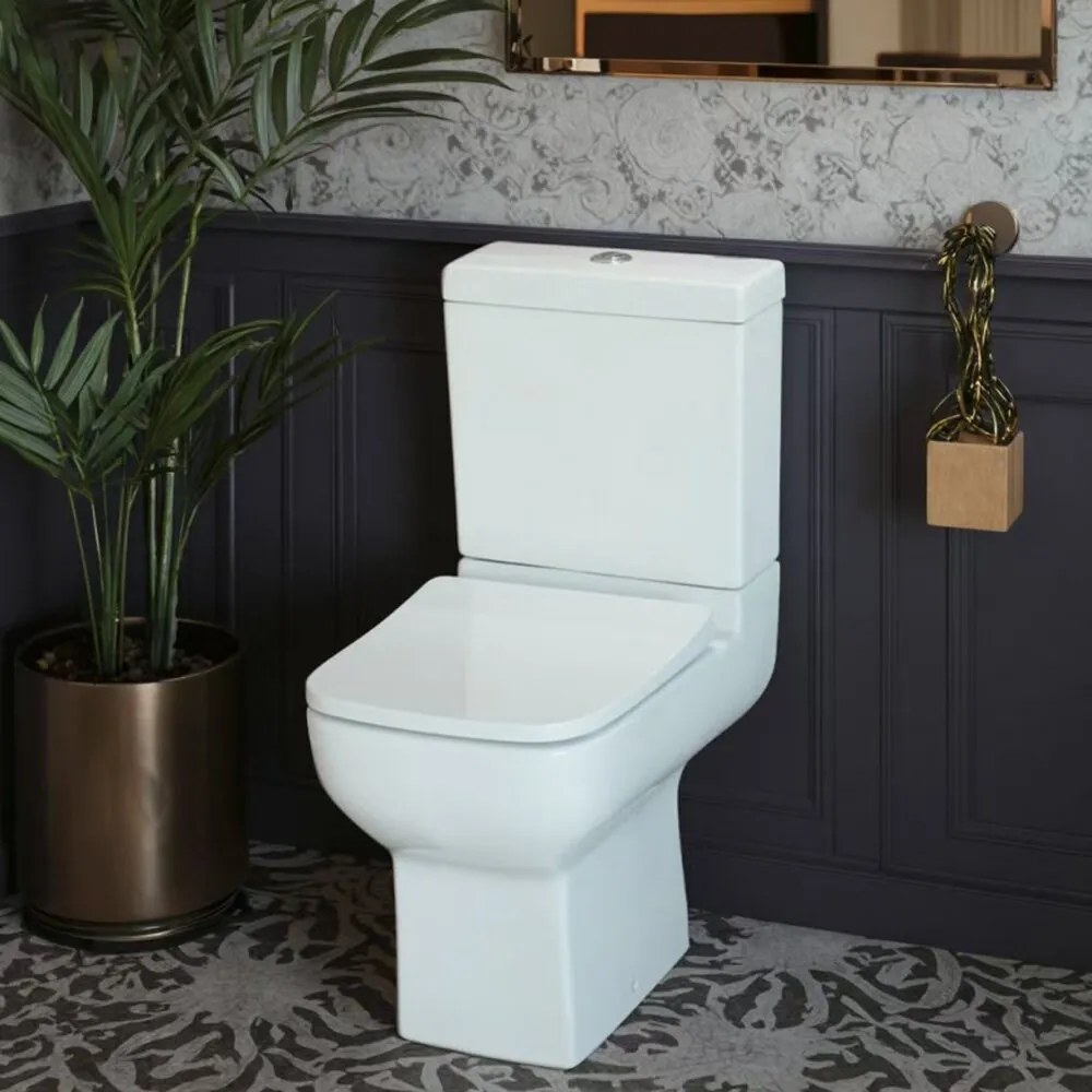 Set vas WC compact pe pardoseala Inter Ceramic Dante Rimless alb cu rezervor si capac softclose