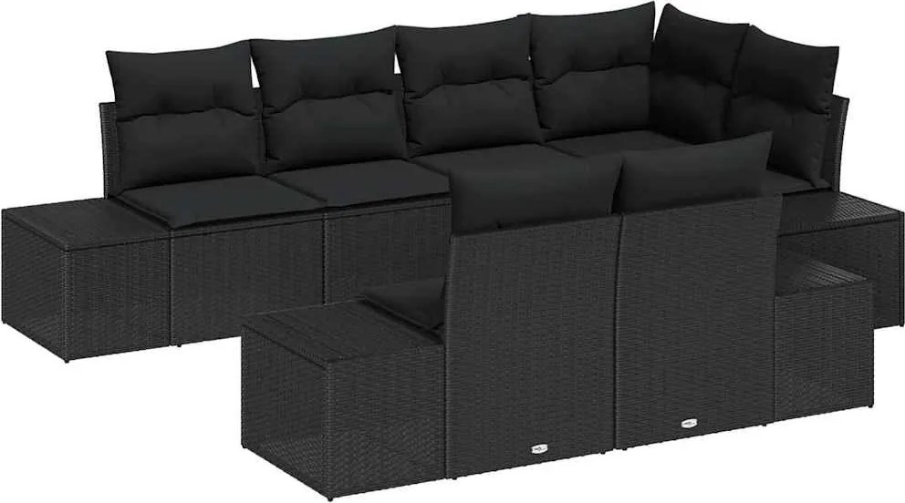 vidaXL Set de canapele pentru grădină cu pernă 7 pcs Negru poliratan