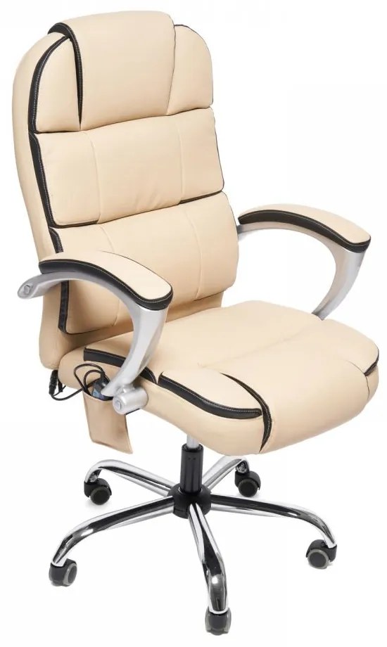 Scaun directorial cu Masaj, inaltime reglabila, Piele PU, Crem