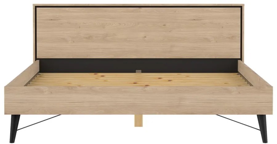 Pat matrimonial în culoare naturală cu aspect de lemn de stejar cu somieră 180x200 cm Ry – Tvilum