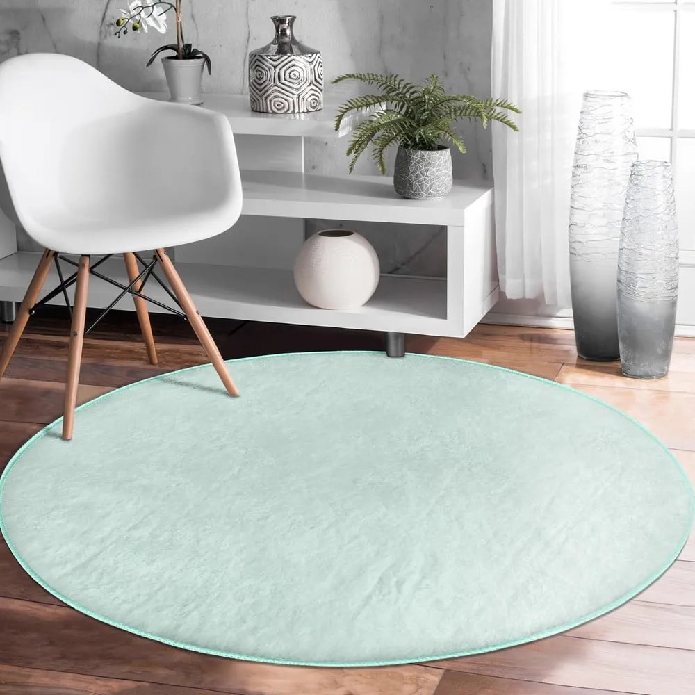 Covor rotund verde mentă lavabil adecvat și pentru aspiratoare robot ø 100 cm Comfort – Mila Home