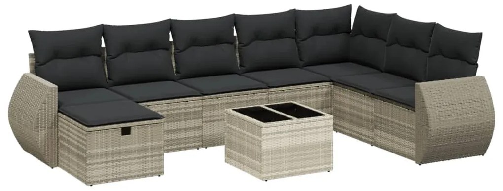 3264208 vidaXL Set mobilier de grădină cu perne, 8 piese gri deschis poliratan