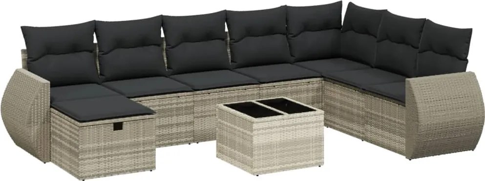 vidaXL Set mobilier de grădină cu perne, 8 piese gri deschis poliratan