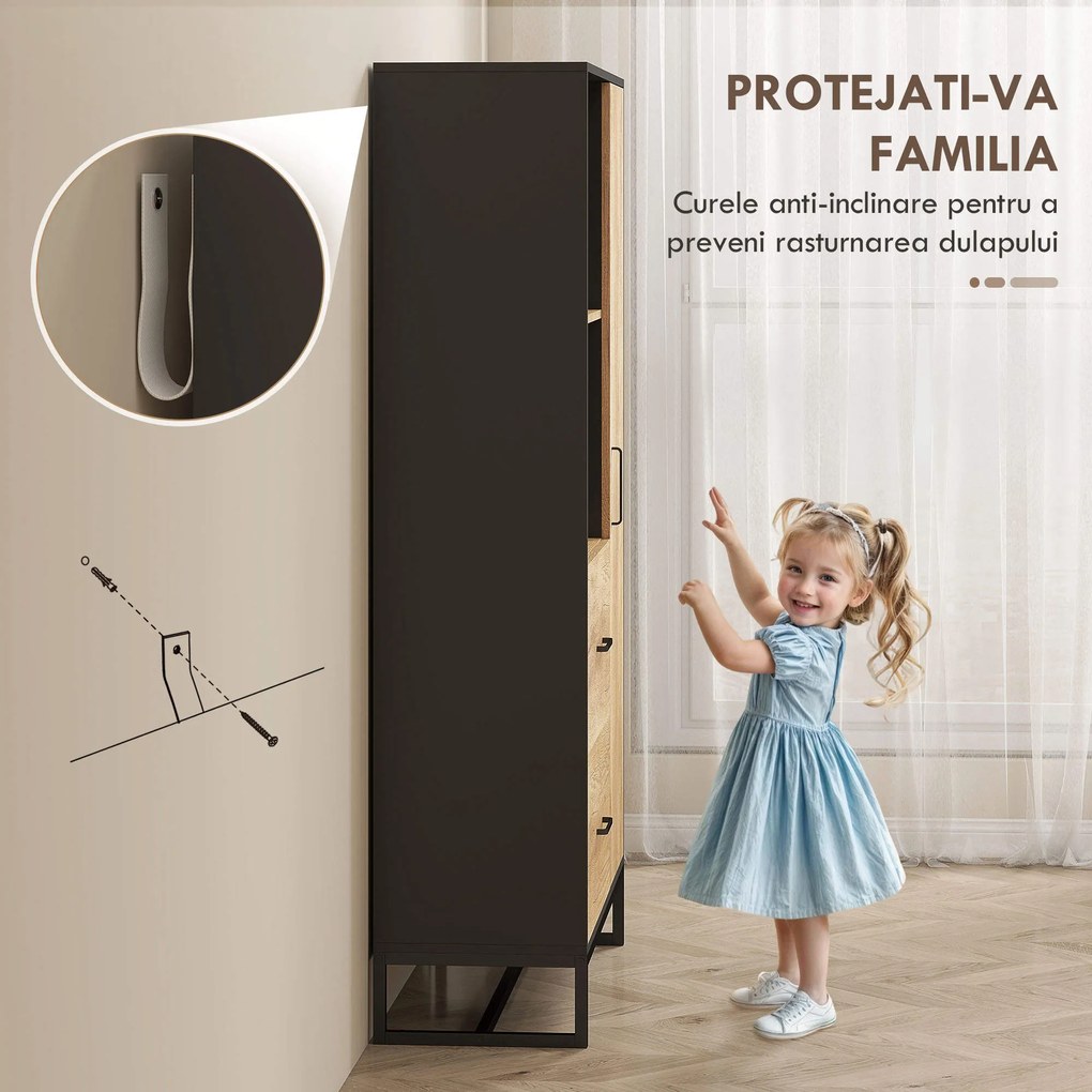 HOMCOM Dulap de bucătărie multifuncțional cu 2 sertare, 1 dulap, 2 nișe și orificii pentru cabluri | Aosom Romania