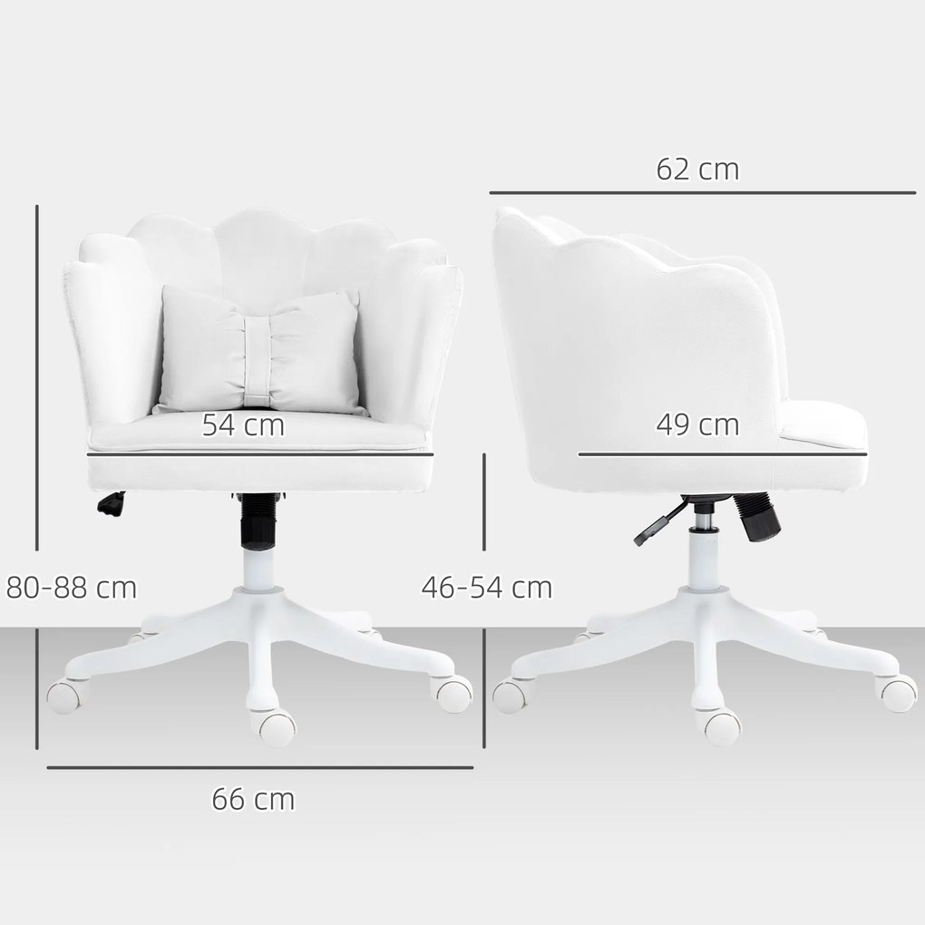 HOMCOM Scaun de birou cu design de petale de floare, pernă cu fundiță, bine tapițat, Alb | Aosom Romania