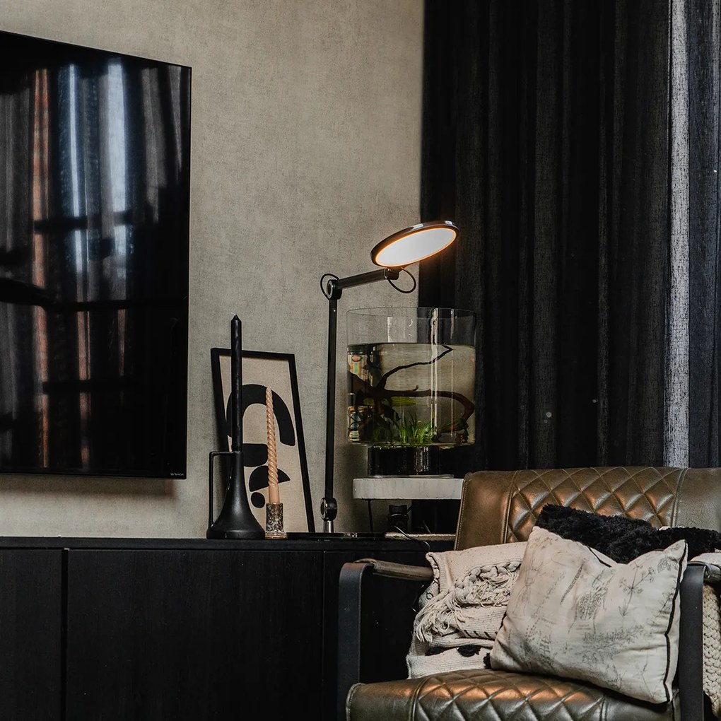 Lampă de masă de design neagră cu LED inclus cu senzor tactil și încărcător prin inducție - Don