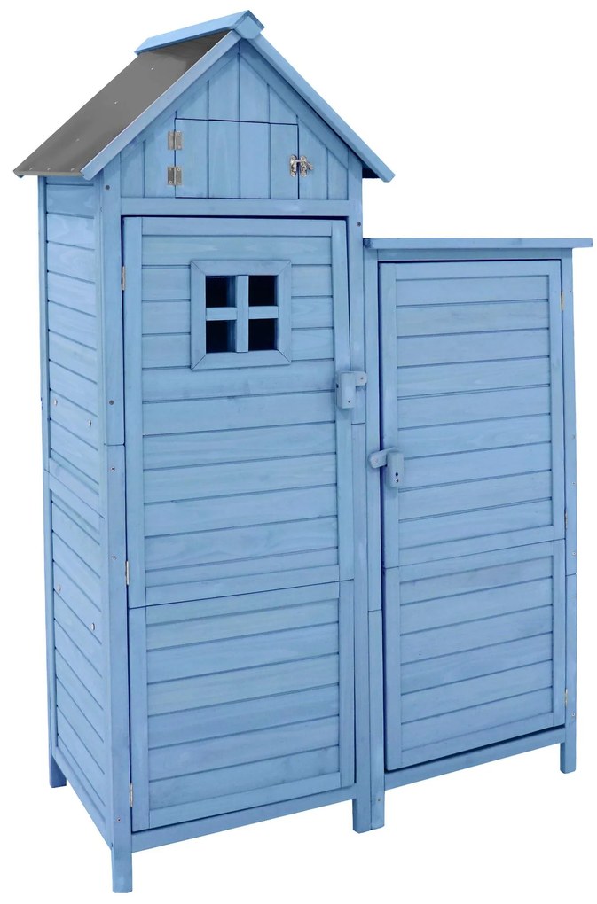Dulap de grădină cu 2 rafturi, magazie de unelte cu spațiu mare de depozitare, 118 × 54 × 173 cm, Albastru
