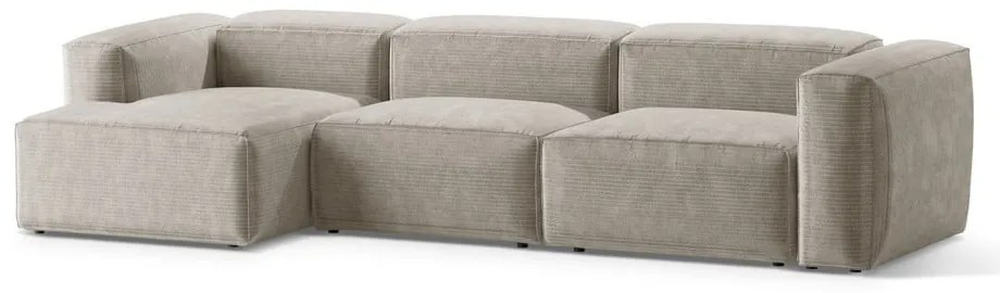 Colțar bej cu tapițerie din catifea reiată (cu colț pe partea stângă/cu șezlong) Bergamo – Cosmopolitan Design