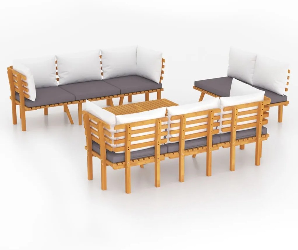 Set mobilier de gradina cu perne, 8 piese, lemn masiv de acacia 4x colt + 2x mijloc + banca + masa, 1