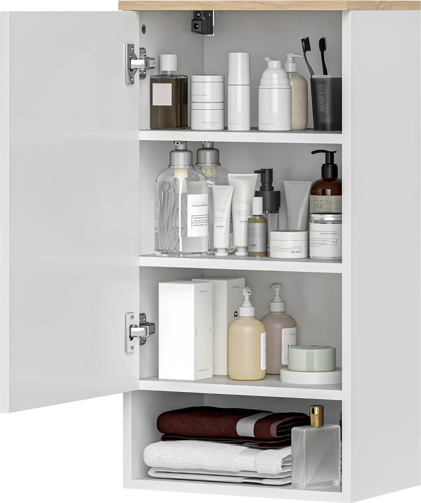 HOMCOM Dulap de perete pentru baie cu rafturi reglabile, compartiment deschis, lemn, Weiß | Aosom Romania