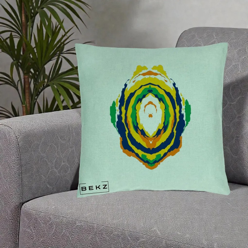 Perna Decorativa Oval Abstract Multicolor, 40x40 cm, Verde Menta, Husa Detasabila, Perna Inclusa, BEKZ®