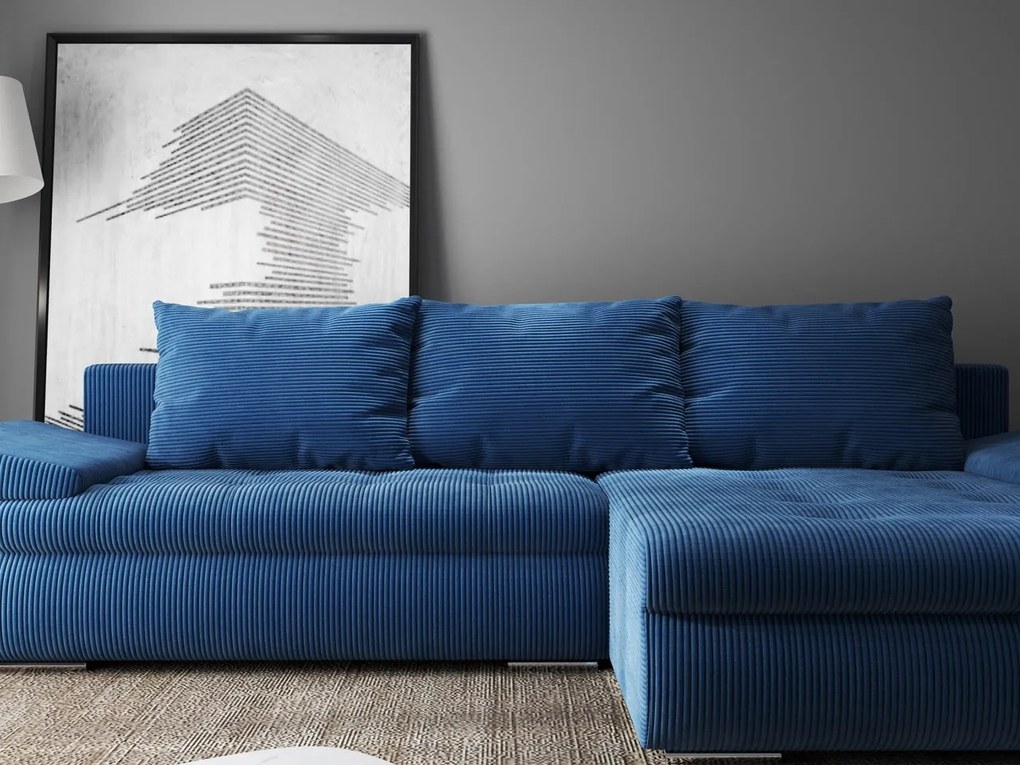 Colțar extensibil dumonde cu ladă de depozitare si sezut confortabil din spuma high-density, Leonardo Zoom Albastru 260x185 cm II