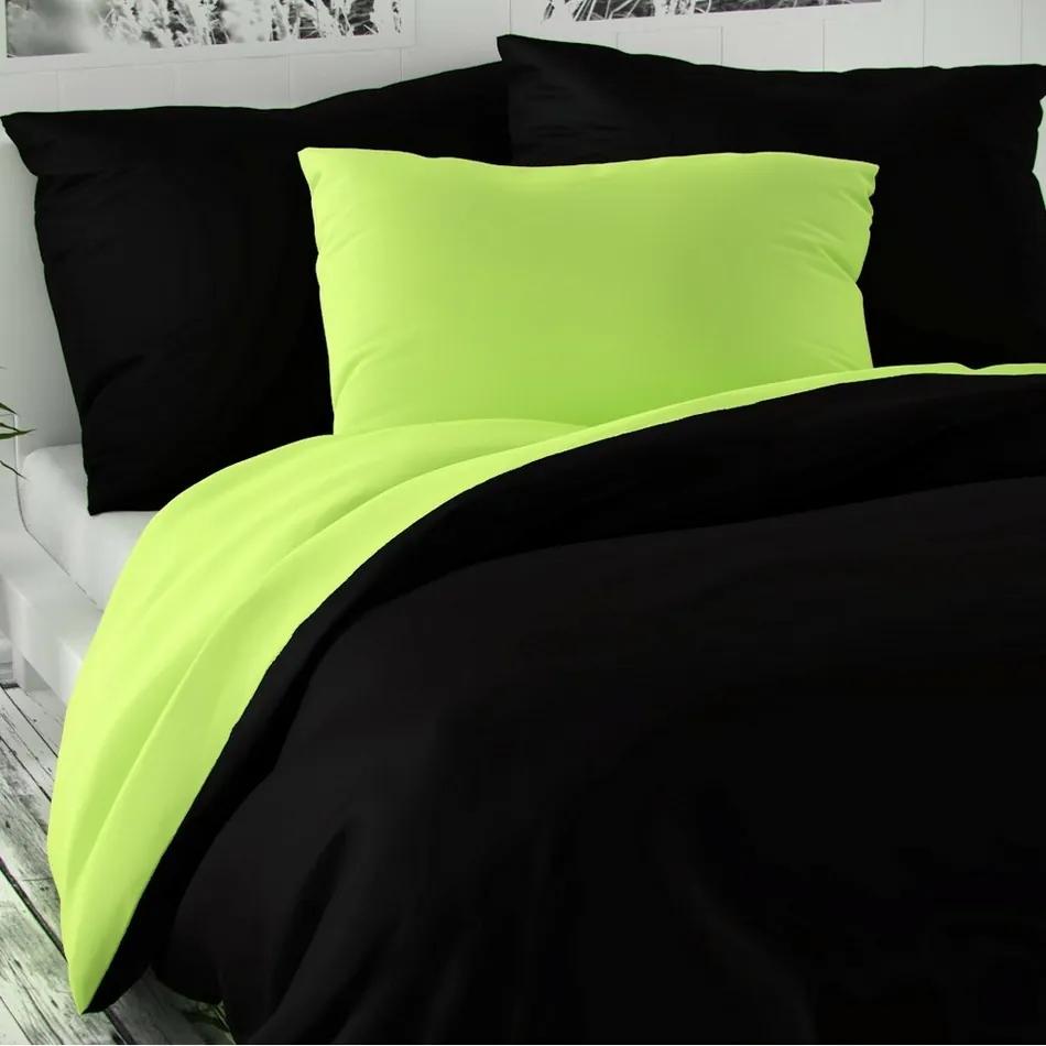 Lenjerie de pat din satin, Luxury Collection, 2 persoane, negru/verde des., 200 x 200 cm, 2 buc. 70 x 90 cm, 200 x 200 cm, 2 buc. 70 x 90 cm