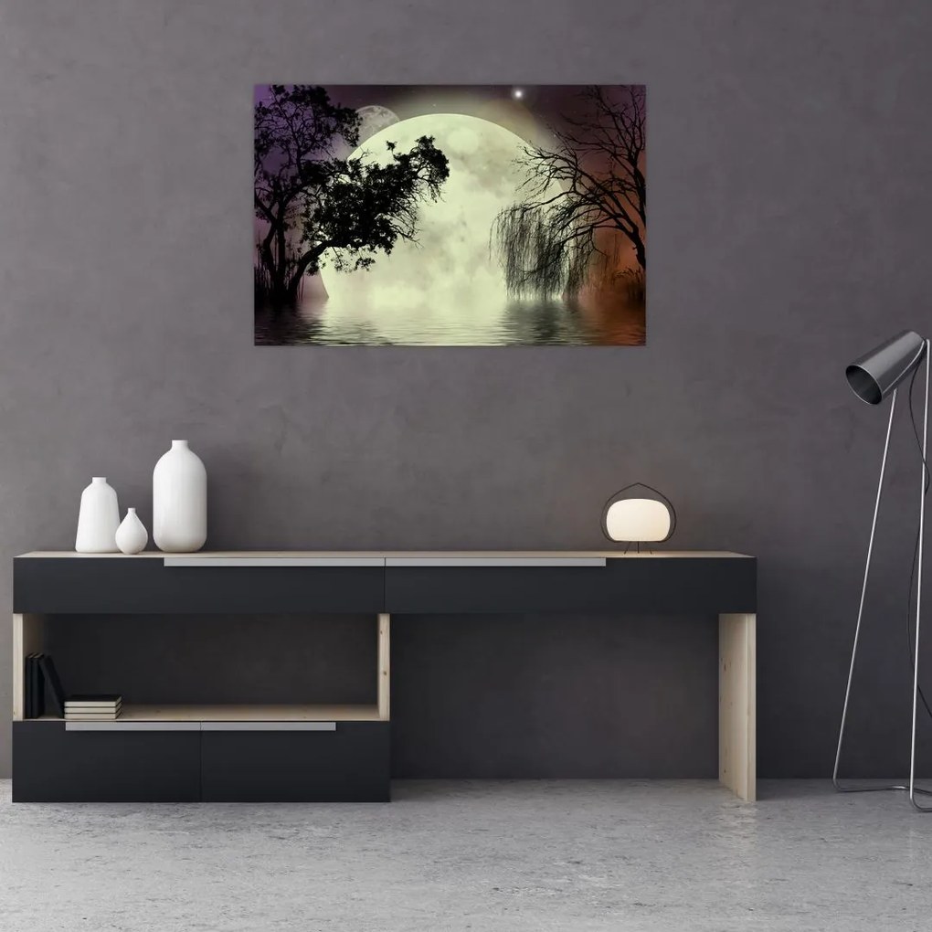 Tablou - Lună plină deasupra apei (90x60 cm)
