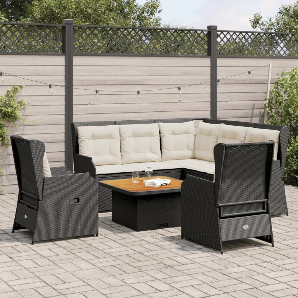 3262155 vidaXL Set mobilier de grădină cu perne, 6 piese, negru, poliratan