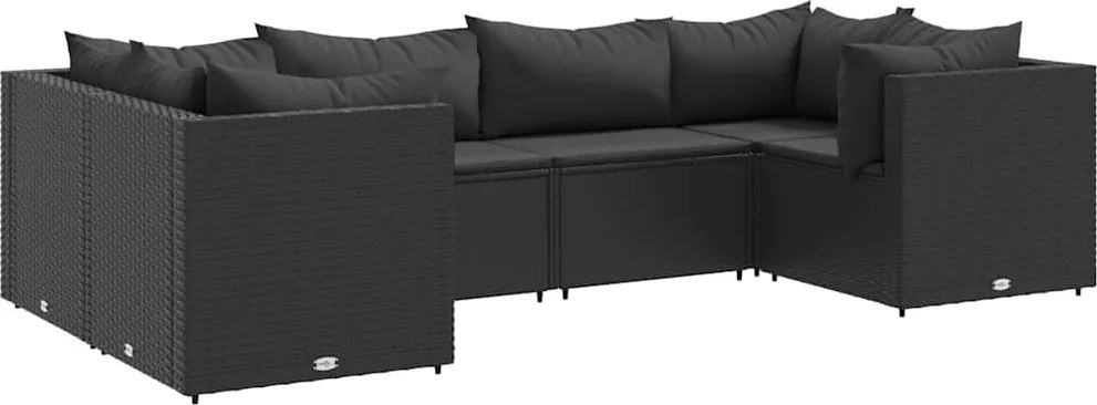 vidaXL Set mobilier de grădină cu perne, 6 piese, negru, poliratan