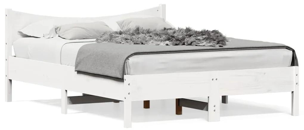 844742 vidaXL Cadru de pat, alb, 140x190 cm, lemn masiv de pin