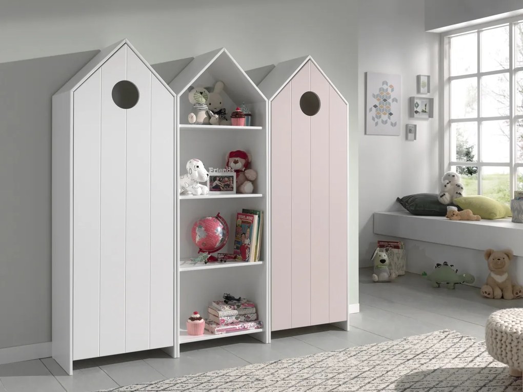 Set 3 Dulapuri pentru Copii Căsuță, Alb și Roz, (MDF) – CASAMI – Vipack