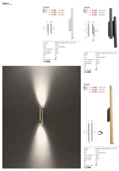 Redo 01-3851 - Aplică de perete LED NIKOS, 4xLED/4W/230V, CRI 90, aurie