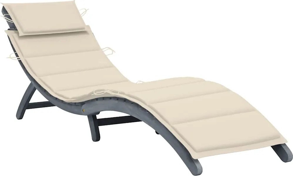 vidaXL Șezlong de grădină cu pernă gri, lemn masiv de acacia