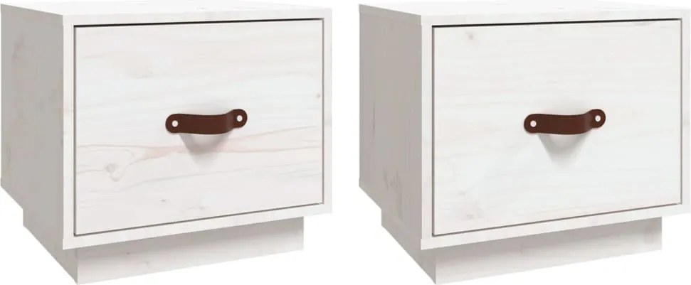 vidaXL Noptiere, 2 buc., alb, 40x34x35 cm, lemn masiv de pin