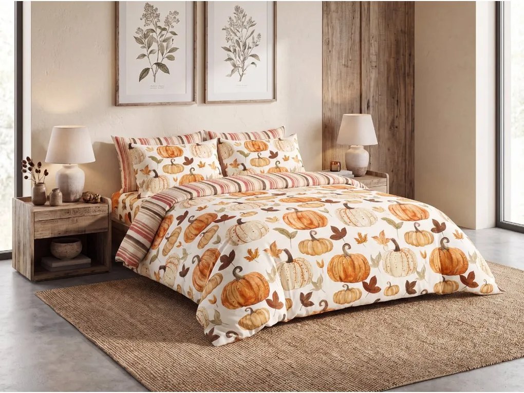 Lenjerie de pat flanelata PUMPKINS & STRIPES colorata Dimensiune lenjerie de pat: 2 buc 70 x 90 cm | 200 x 220 cm