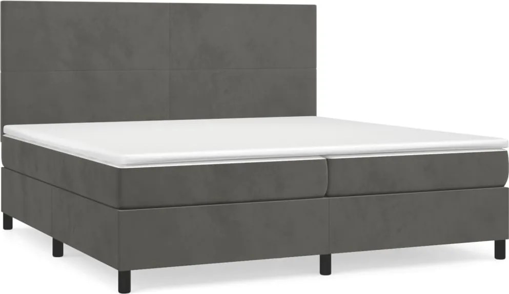 vidaXL Pat box spring cu saltea, gri închis, 200x200 cm, catifea