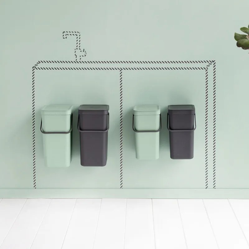 Cos de gunoi colectare selectiva Brabantia Sort&Go 1005518, 2x16 L, Montare pe usa dulapului, Gri/Verde