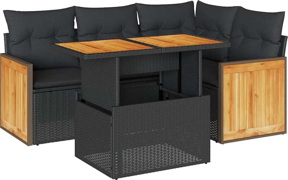 vidaXL Set mobilier de grădină cu perne, 5 piese,poliratan/lemn acacia