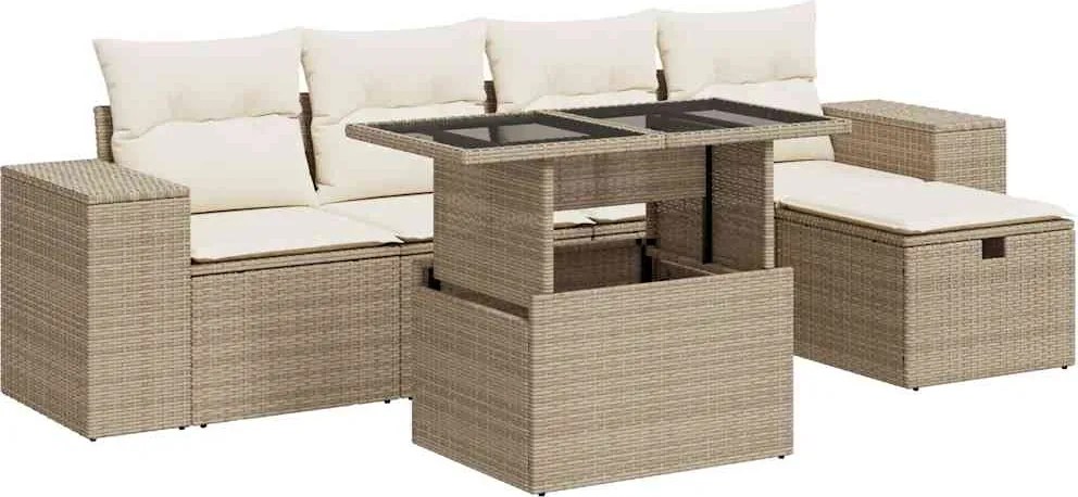 vidaXL Set canapele de grădină cu perne, 6 piese, bej, poliratan