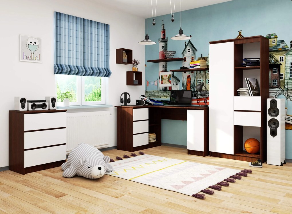 Masă PC de colț Bevin (wenge + alb) (S). 1069144
