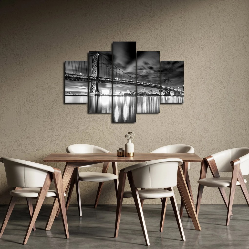 Tablou - Podul Benjamin Franklin, Philadelphia, alb-negru (150x105 cm)