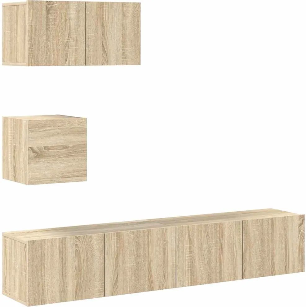 vidaXL Set dulap TV, 4 piese, stejar sonoma, lemn prelucrat