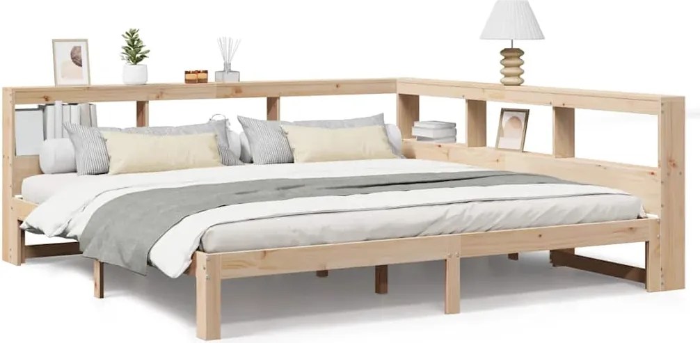 vidaXL Pat cu bibliotecă fără saltea, 180x200 cm, lemn masiv de pin