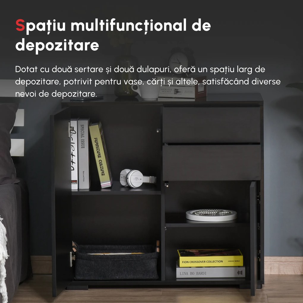 HOMCOM Mobilier multiuz cu 2 sertare si 2 dulapuri, deschidere cu presiune, 79x36x74cm | Aosom Romania