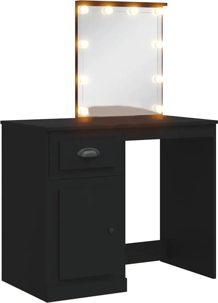 vidaXL Masă de toaletă cu LED-uri, negru, 90x42x132,5 cm