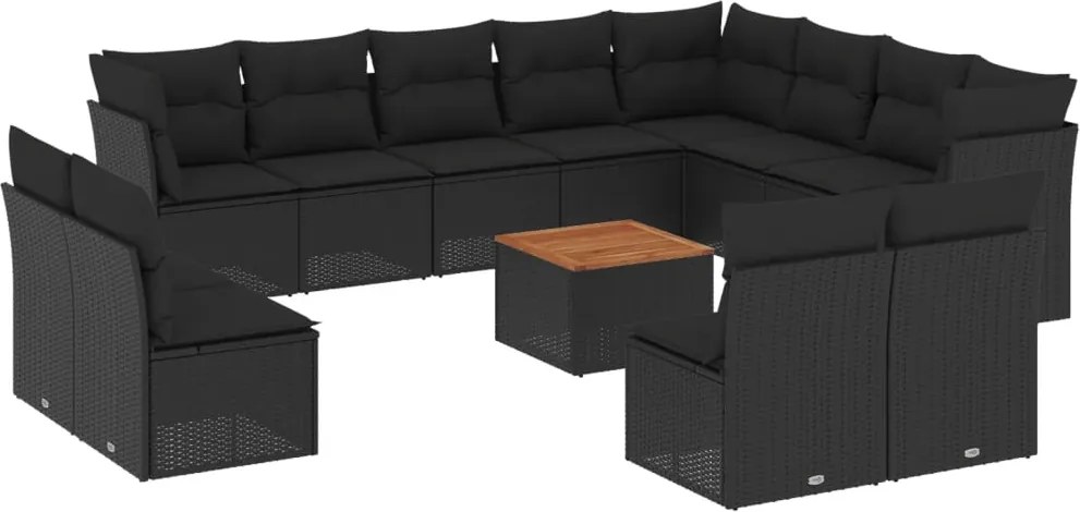 vidaXL Set mobilier de grădină cu perne, 13 piese, negru, poliratan