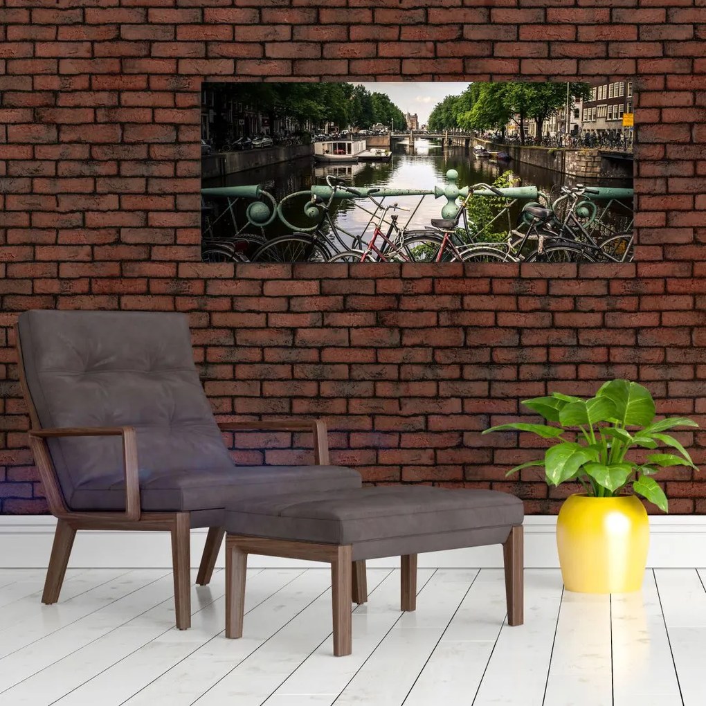 Tablou cu bicicleta în oraș (120x50 cm)