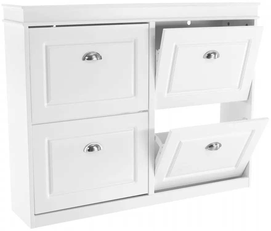 Pantofar, 4 compartimente, alb, mdf alb