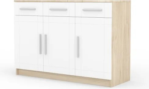 Comoda cu trei usi si trei sertare, 103x37x70 cm, PARVN, ADRK Furniture (Culoare: Sonoma / Alb)